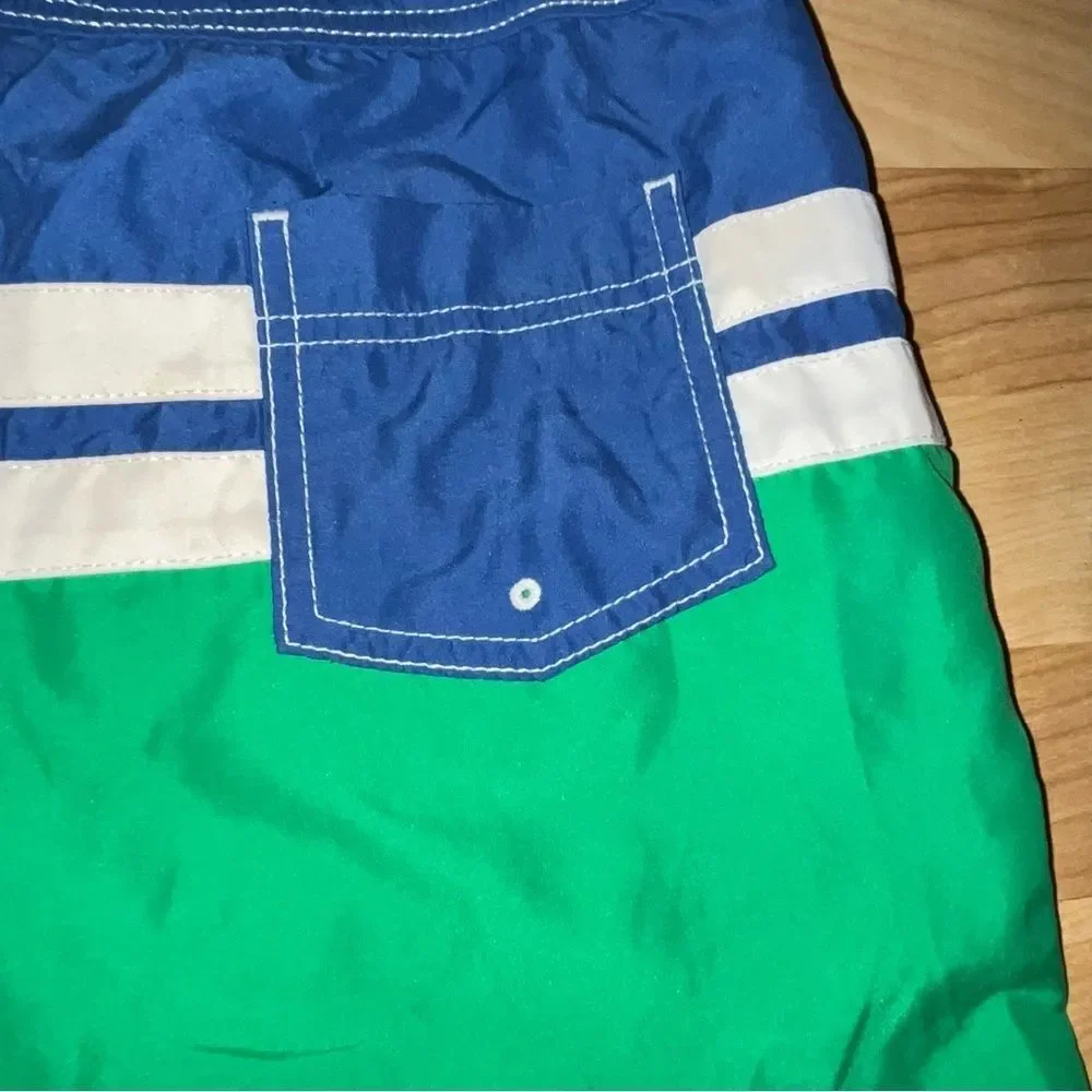 Lands' End Blue & Green Striped Swimsuit Board Shorts